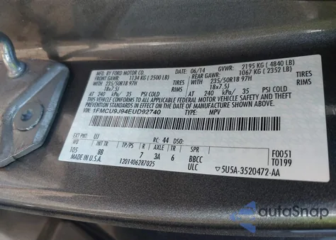 2014 Ford Escape Titanium from USA, damaged, VIN 1FMCU9J94EUD92740